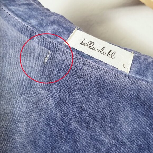 Bella Dahl Blue Distressed Split Side Longline Tunic Button Down Shirt Top L USA - Picture 13 of 15